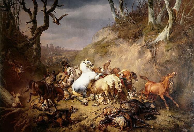 Eugene Verboeckhoven Hungry Wolves Attacking a Group of Horsemen china oil painting image